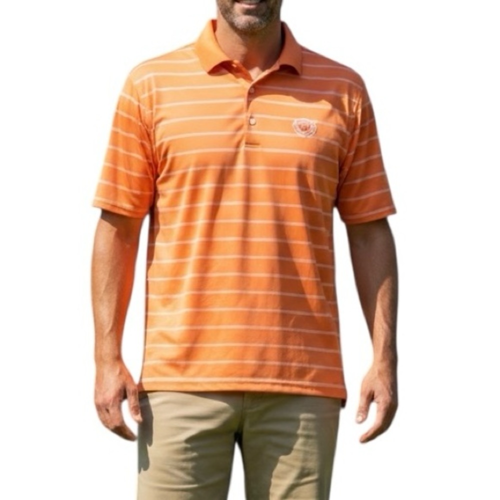 Medinah Country Club Golf Shirt Polo Orange White Stripe Lightweight L